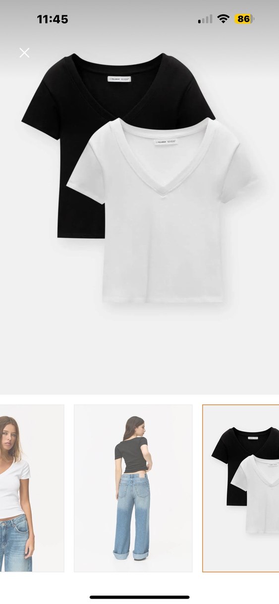 Pull&bear Etiketli İkili V Yaka Kadın Tişörtü - Görsel 2