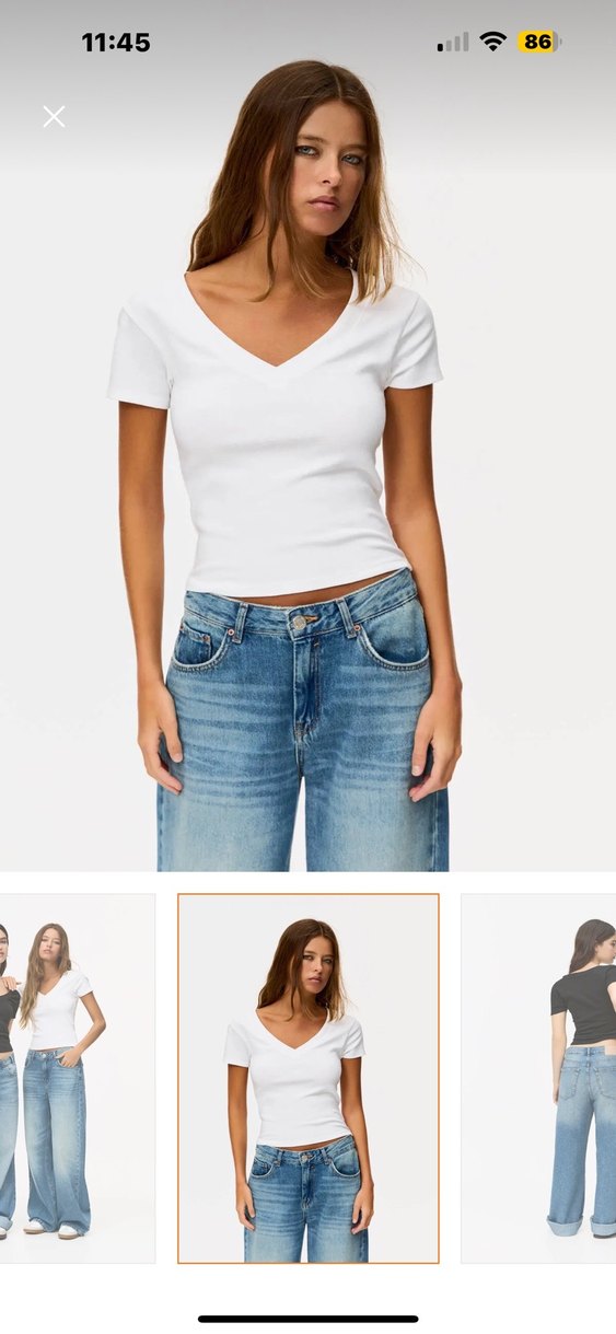 Pull&bear Etiketli İkili V Yaka Kadın Tişörtü - Görsel 3