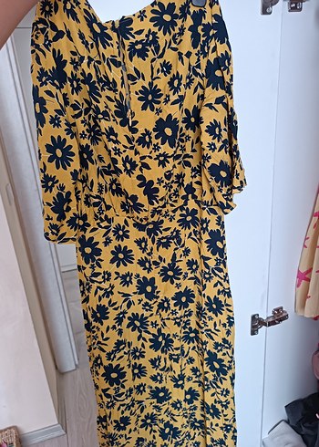 Sarı Desenli Bohem Uzun Kadın Elbise - Görsel 3