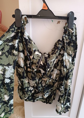 Kadın Haki Kamuflaj Drapeli Straplez Bluz - Görsel 2