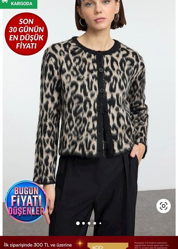 Kahverengi Leopar Desenli Kısa Hırka - Görsel 5