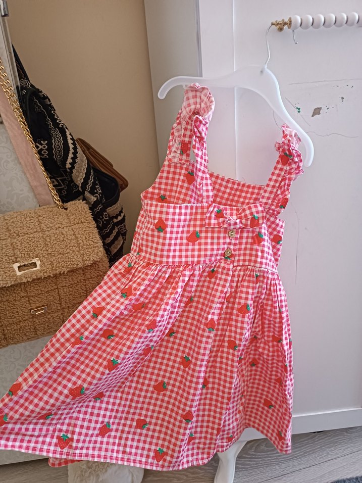 Kırmızı Nakışlı Fırfırlı Kız Elbise - Görsel 2