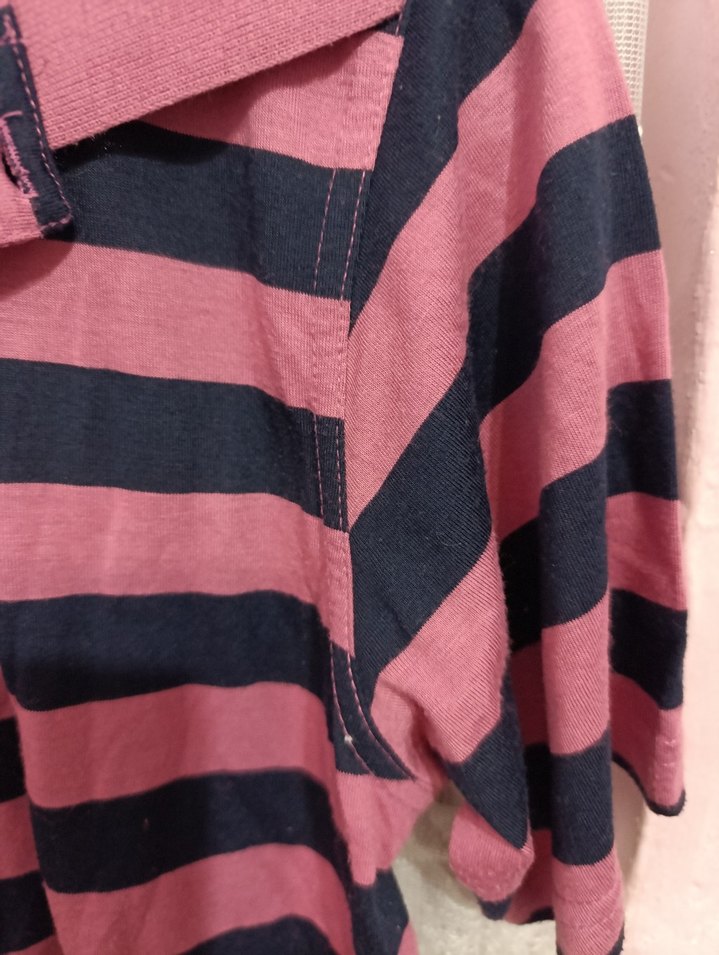 Erkek Çizgili Pembe Polo Tişört - Görsel 2