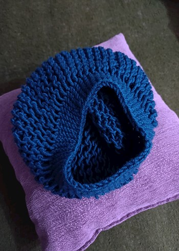 Kadın Mavi Örgü Bohem Bere - Görsel 3