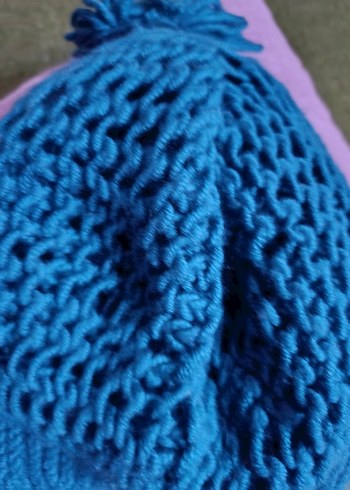 Kadın Mavi Örgü Bohem Bere - Görsel 2