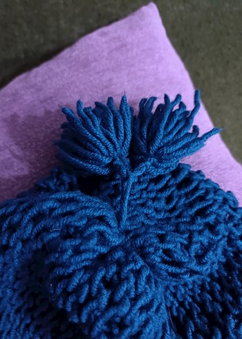 Kadın Mavi Örgü Bohem Bere - Görsel 4