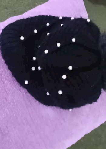 Siyah Ponponlu İnci Detaylı Kadın Bere - Görsel 2