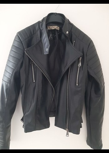 Kadın Siyah Deri Biker Ceket - Görsel 4