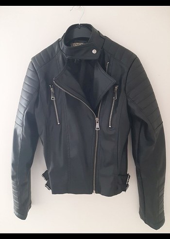 Kadın Siyah Deri Biker Ceket - Görsel 2