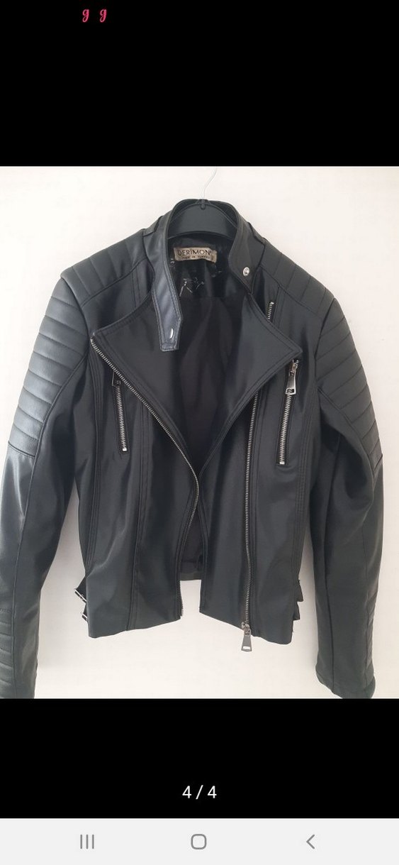 Kadın Siyah Deri Biker Ceket - Görsel 4