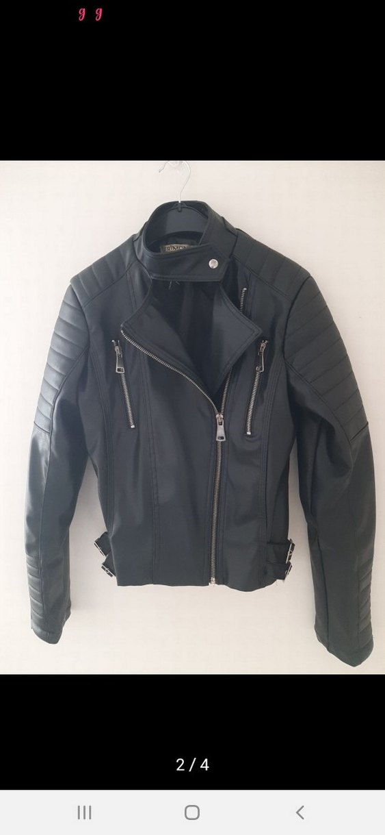 Kadın Siyah Deri Biker Ceket - Görsel 2