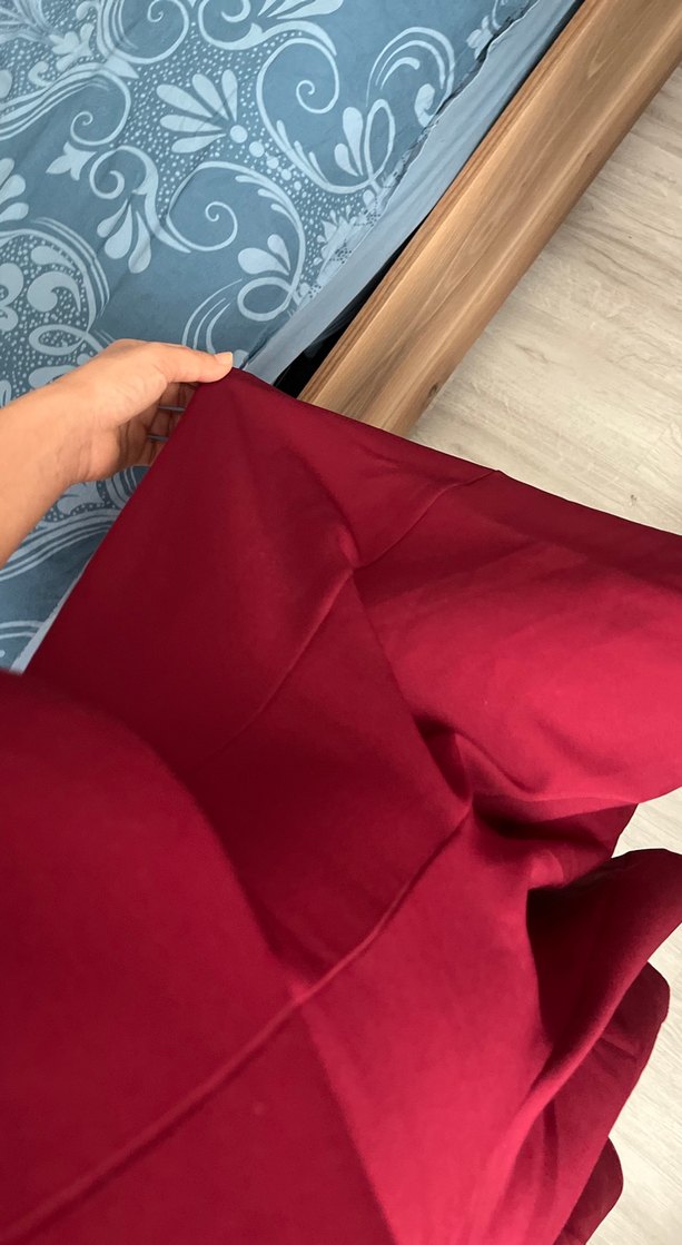 Bordo Midi oval Yaka Kısa Kollu Kadın Elbise - Görsel 5