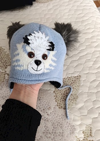 Gri Kürklü Nakışlı Erkek Çocuk Bere - Görsel 2