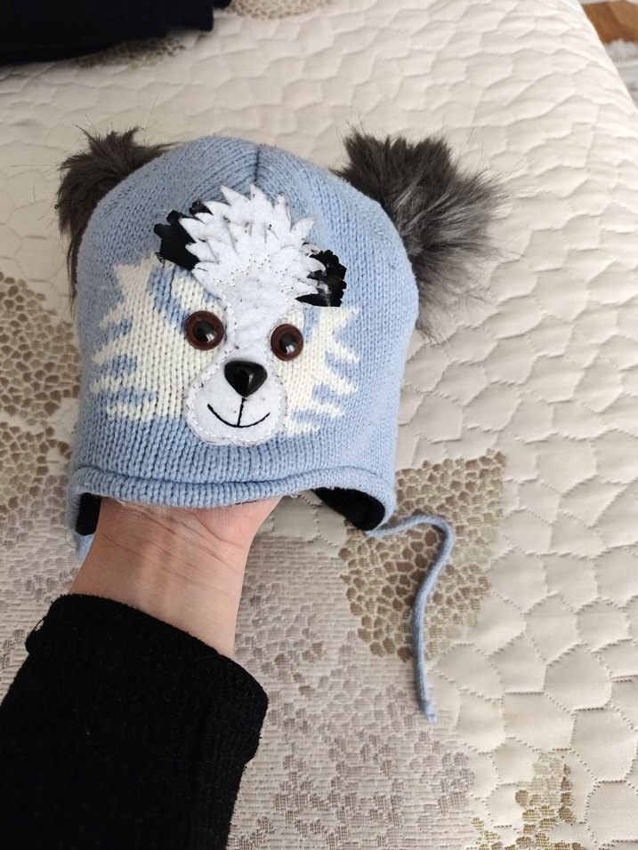 Gri Kürklü Nakışlı Erkek Çocuk Bere - Görsel 2