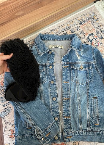 Kürk Detaylı Kadın Denim Ceket - Görsel 4