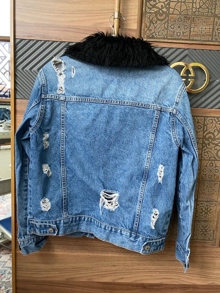 Kürk Detaylı Kadın Denim Ceket - Görsel 3