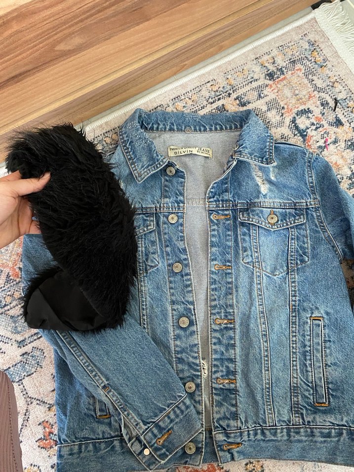 Kürk Detaylı Kadın Denim Ceket - Görsel 4