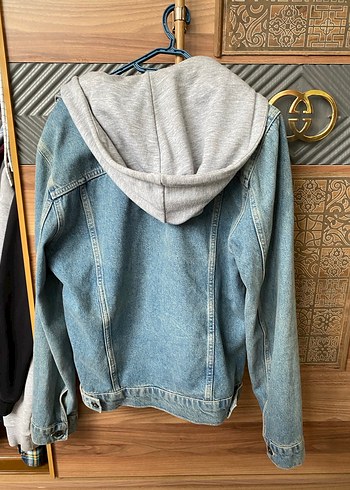 Gri Kapüşonlu Erkek Denim Ceket - Görsel 3
