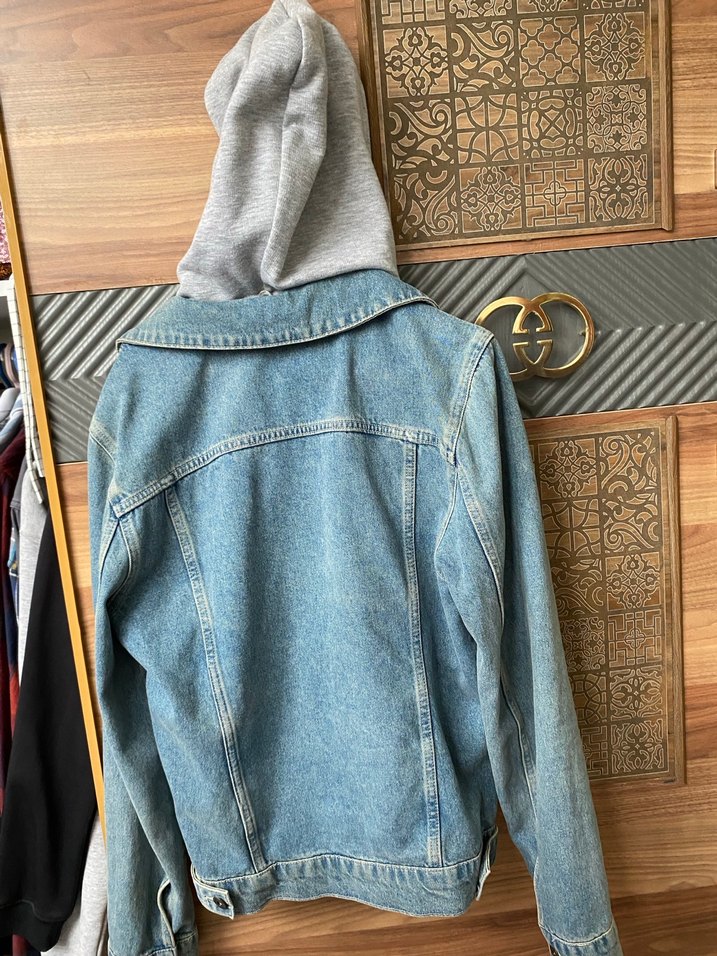 Gri Kapüşonlu Erkek Denim Ceket - Görsel 4