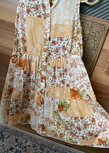 Çiçek Desenli Bohem Kadın Uzun Kolsuz Tunik - Görsel 3