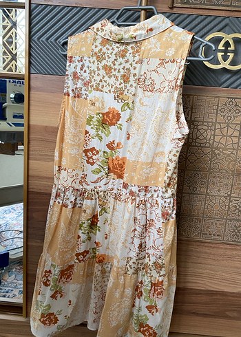 Çiçek Desenli Bohem Kadın Uzun Kolsuz Tunik - Görsel 2