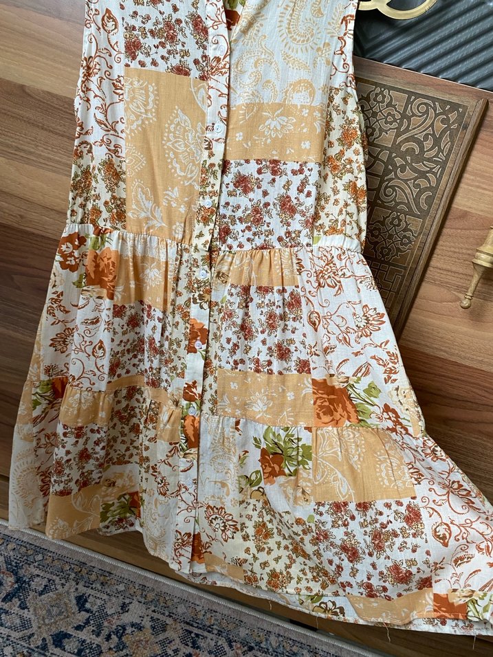 Çiçek Desenli Bohem Kadın Uzun Kolsuz Tunik - Görsel 3