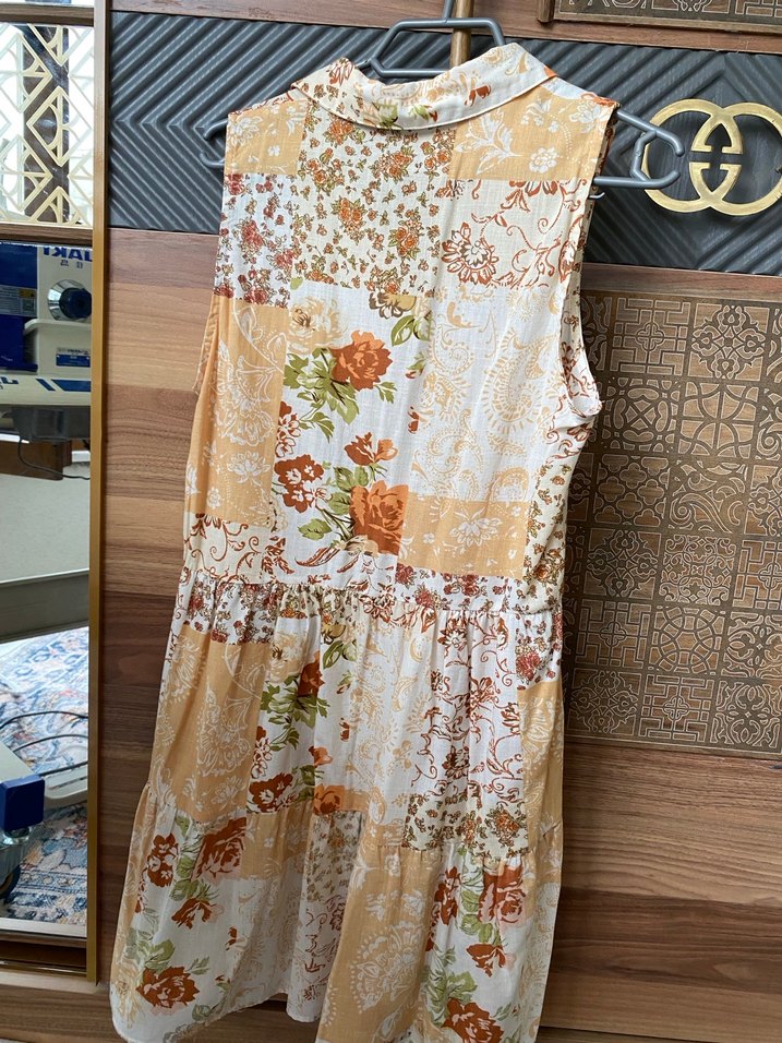 Çiçek Desenli Bohem Kadın Uzun Kolsuz Tunik - Görsel 2