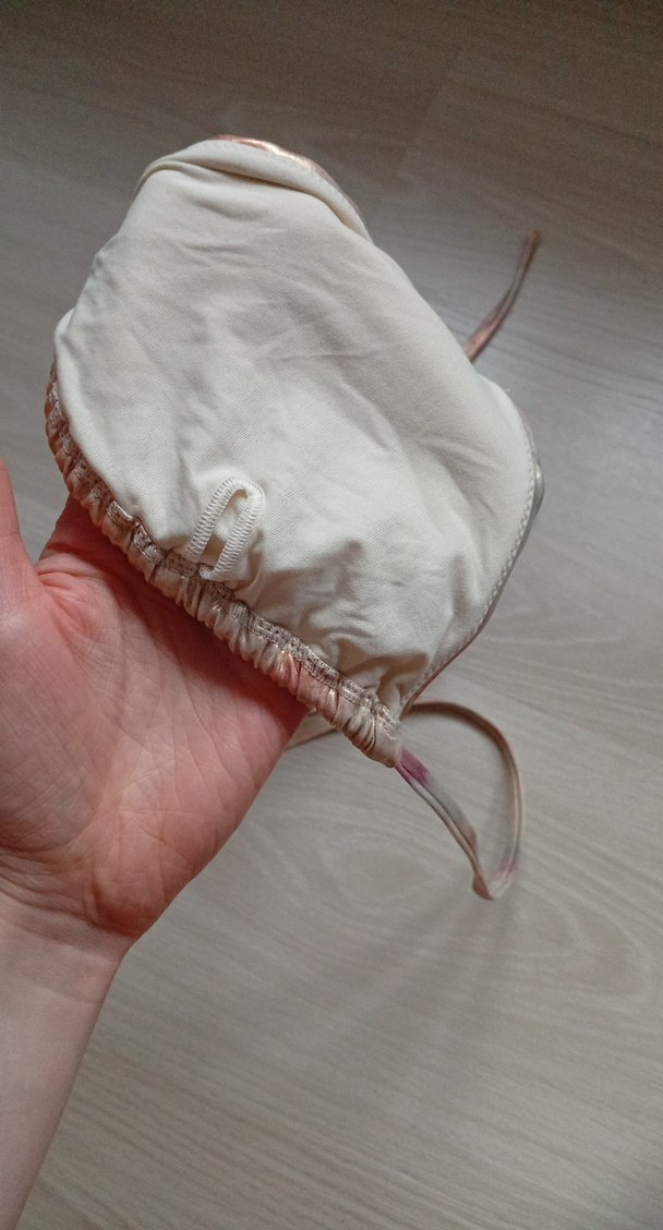 Bej Parlak İp Askılı Mini Bikini Üstü - Görsel 2