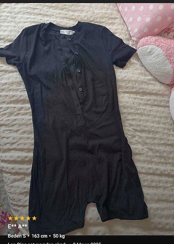 Düğmeli Siyah Kısa Tulum - Görsel 6