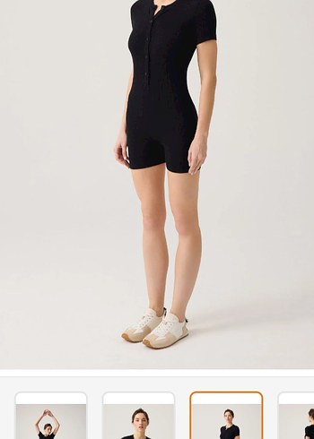 Düğmeli Siyah Kısa Tulum - Görsel 5