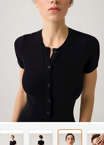 Düğmeli Siyah Kısa Tulum - Görsel 3