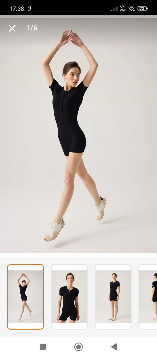 Düğmeli Siyah Kısa Tulum - Görsel 2