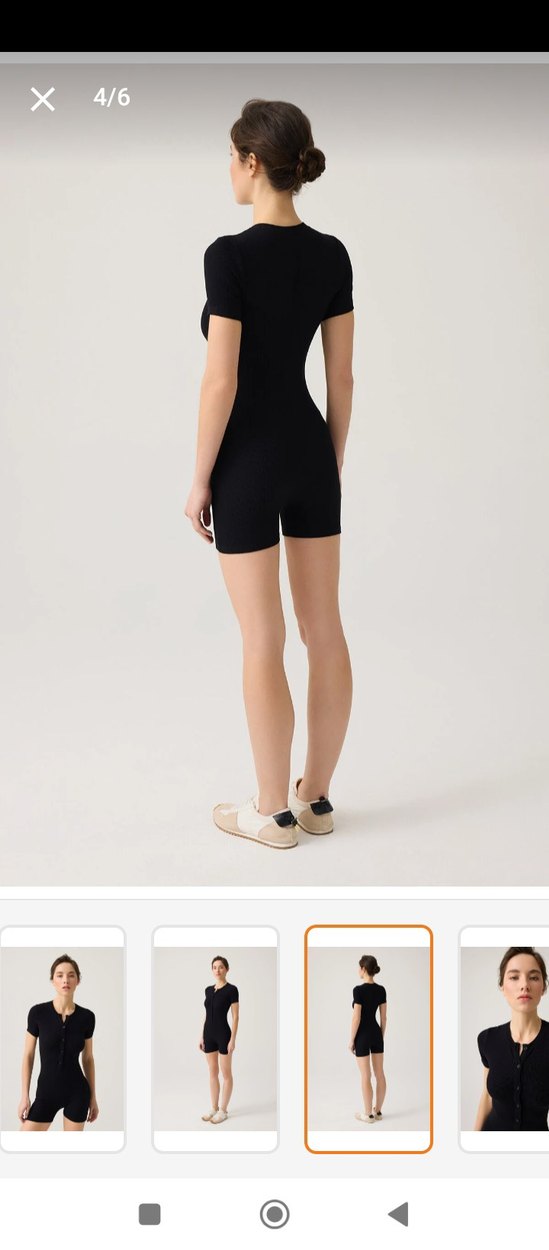 Düğmeli Siyah Kısa Tulum - Görsel 4