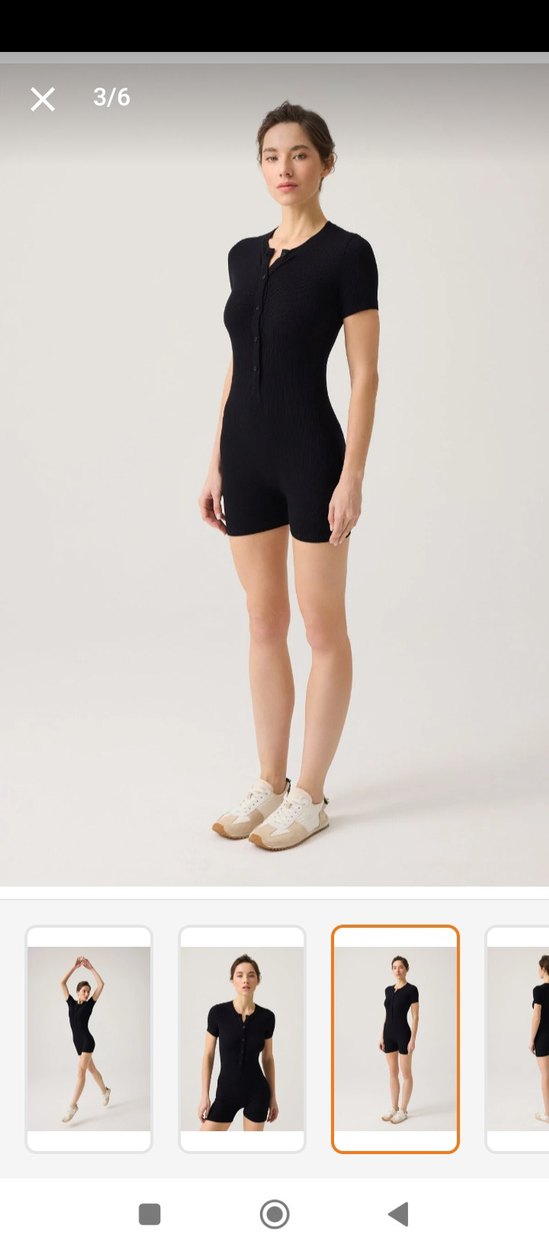 Düğmeli Siyah Kısa Tulum - Görsel 5