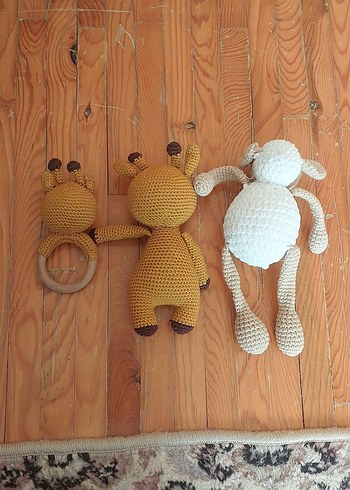 Beden Renk El Örgüsü Amigurami Zürafa ve Koyun Peluş Oyuncaklar