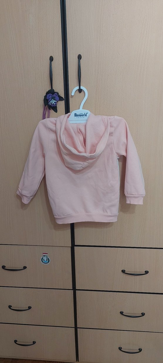 Kız Çocuk Kapüşonlu Fermuarlı Hırka - Görsel 2