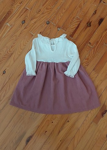 24-36 Ay Beden bordo Renk Pembe Kız Çocuk Elbisesi