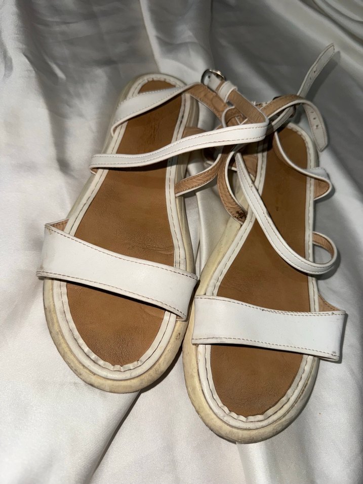 Beyaz Deri Kadın  Sandalet - Görsel 3
