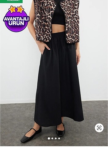 Siyah A-line maxi boy örme etek