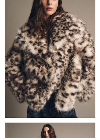 Leopar Desenli Gri Kadın Suni Kürk Ceket - Görsel 4