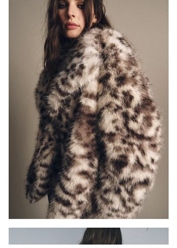 Leopar Desenli Gri Kadın Suni Kürk Ceket - Görsel 3