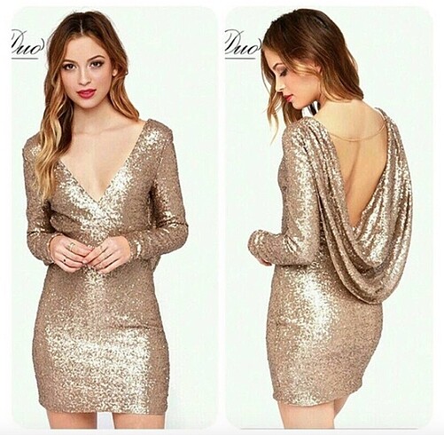 Payetli Bakır Gold Elbise