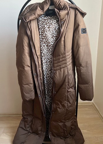 Kahverengi Leopar Desenli Uzun Kadın Kışlık Mont