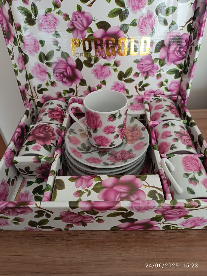 Porselen Pembe Çiçek Desenli fincan seti - Görsel 2