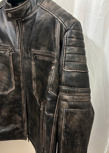 Derimod Kahverengi Deri Biker Ceket - Görsel 6