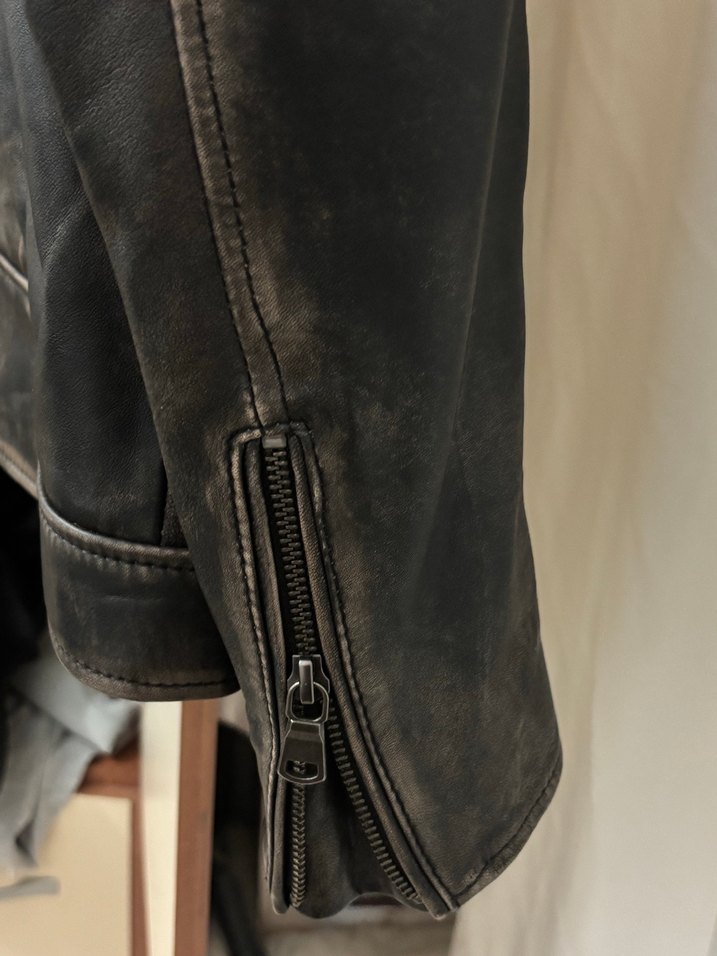 Derimod Kahverengi Deri Biker Ceket - Görsel 4