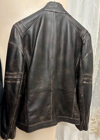 Derimod Yeni Sıfır Kahverengi Deri Biker Ceket - Görsel 2