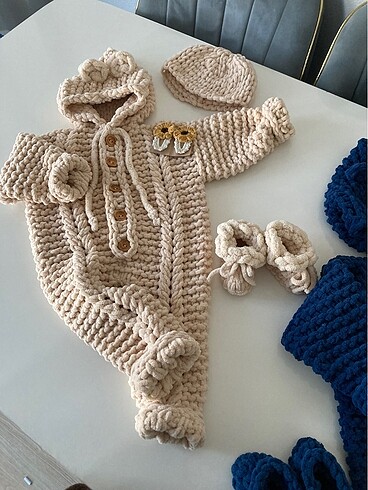 18-24 Ay Beden camel Renk Bej puffy bebek tulumu