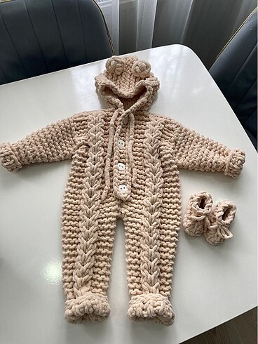 9-12 Ay Beden camel Renk Puffy bebek tulumu