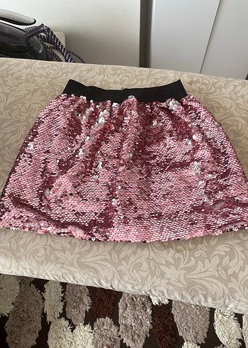 Pembe Payetli Nakışlı Kız Çocuk Etek